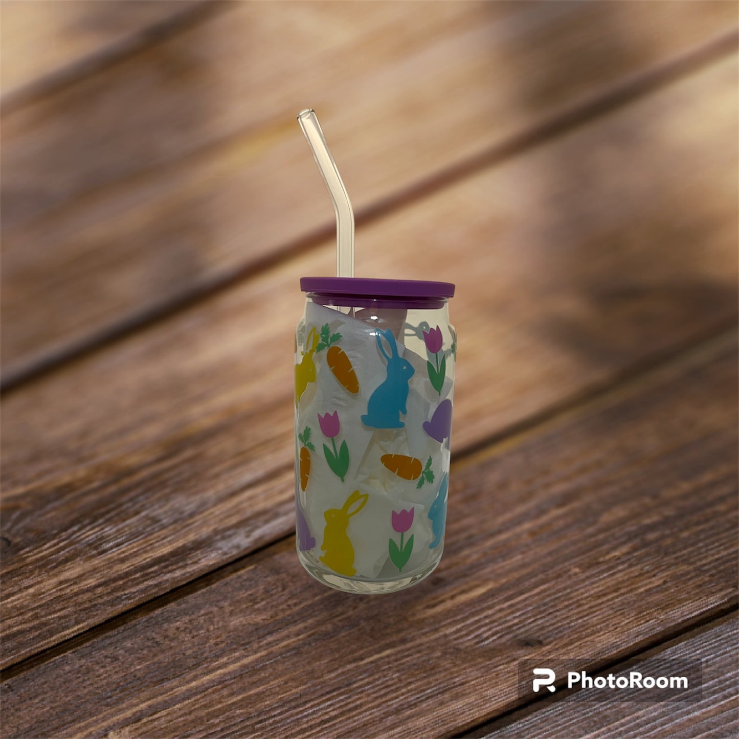 Easter Beer Can Glass with Bamboo Lid and Glass Straw-16oz