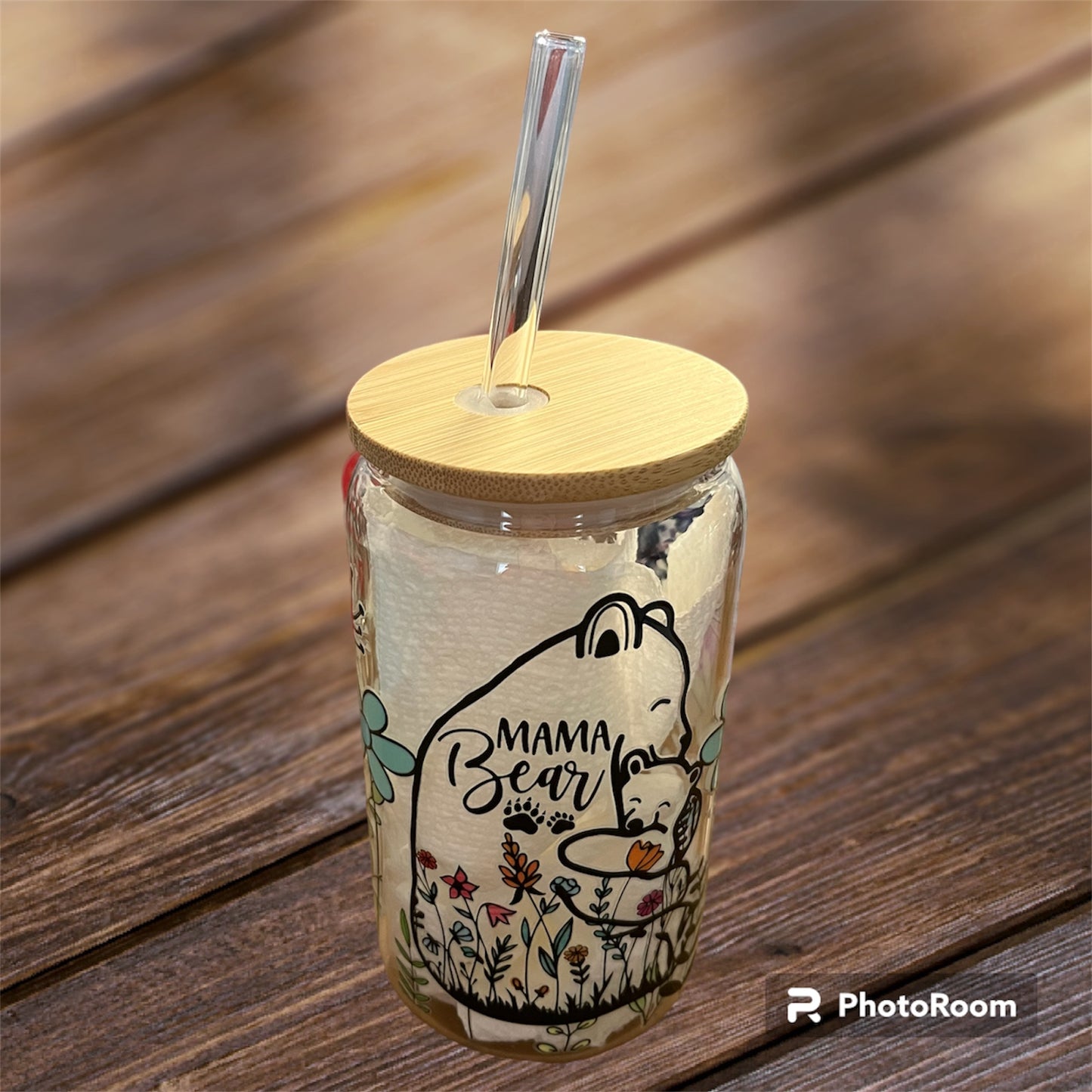 Beer Can Glass with Bamboo Lid and Glass Straw-16oz